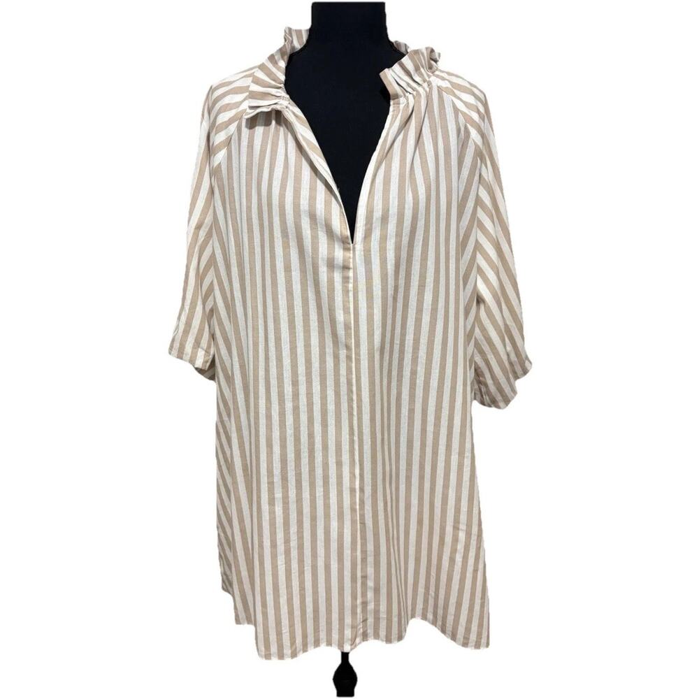 Petal + Pup Striped Tunic Dress Womens Small Beige White Cotton Mini Beach